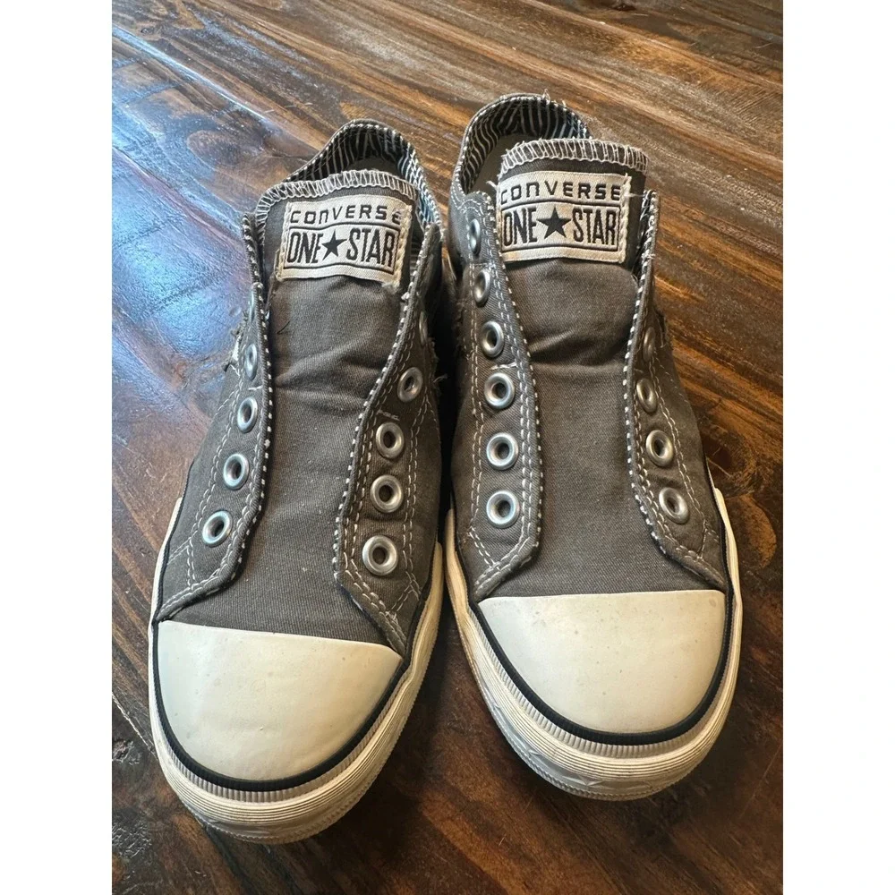 Converse One Star Grey Canvas Slip On Sneakers Women 8.5 Distressed Elastic